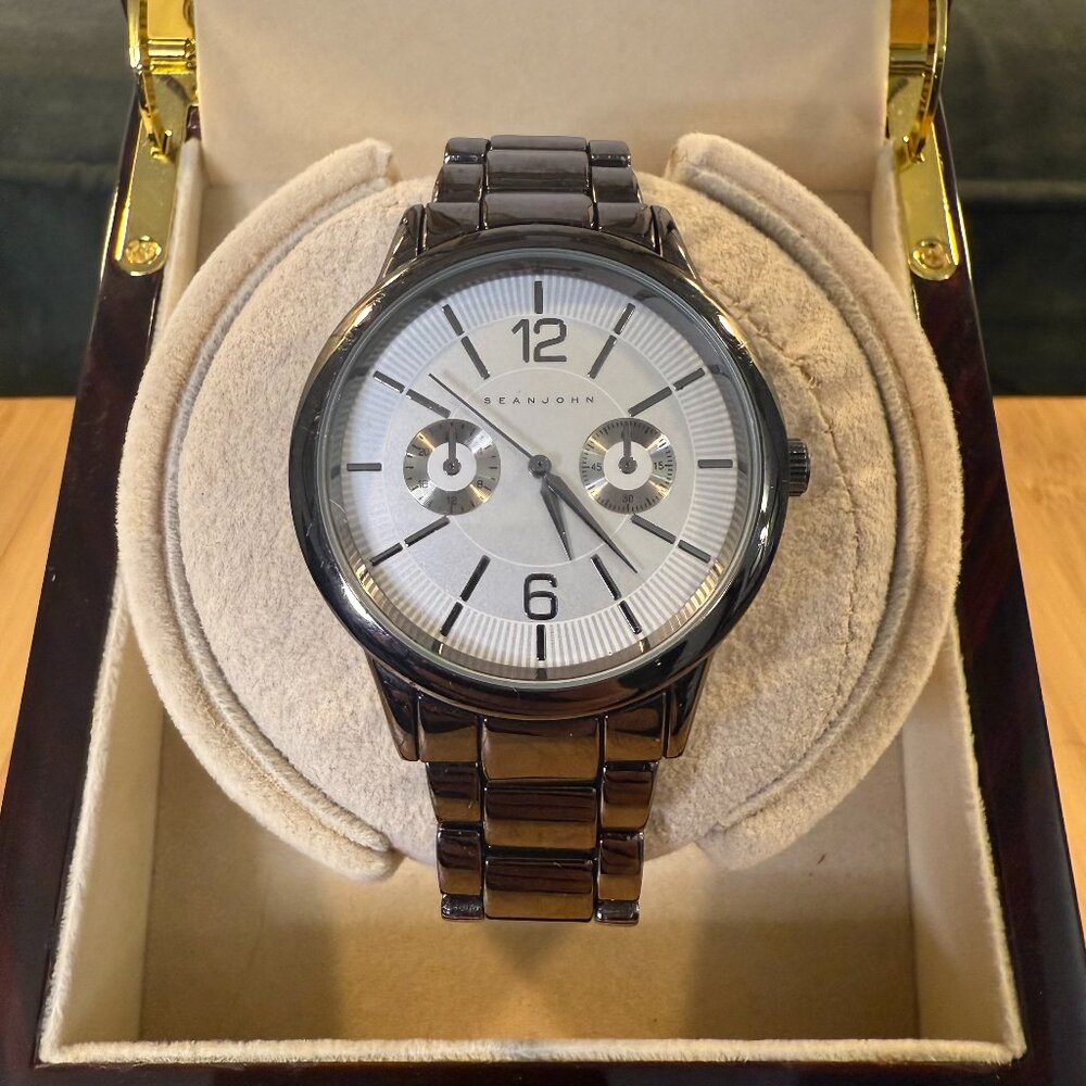 Sean John Oversized Chronograph Watch Black Chrome/Silver, 45mm